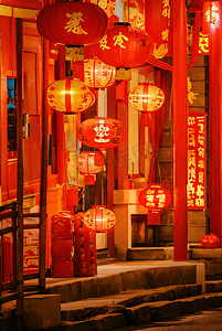 过年春节街道上挂的红灯笼摄影图6