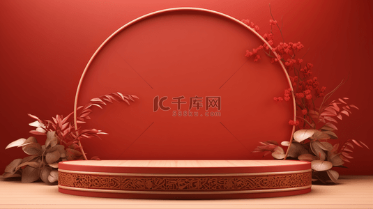 春节红色3d背景图片_春节年货电商展示场景121