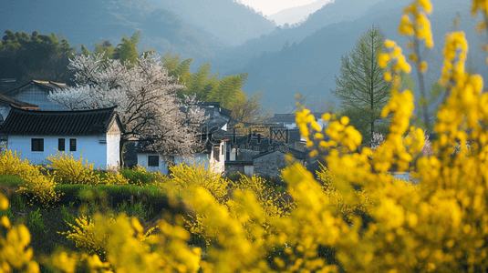 中国风背景图片_中国风唯美油菜花风景图12设计图