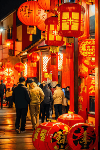 龙贺新春2024摄影照片_过年春节街道上挂的红灯笼图片5