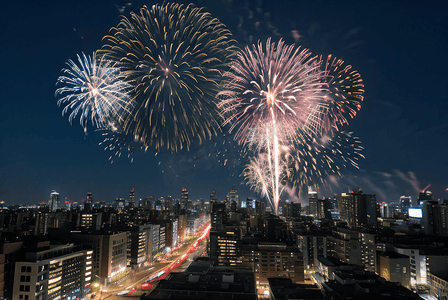 春节夜晚城市烟花摄影图4