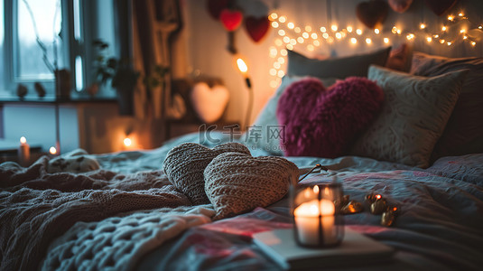 情人节装饰的浪漫卧室背景图片