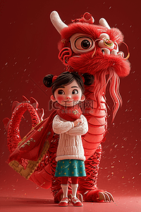 可爱系背景图片_新年龙年3d立体毛毡插画设计图