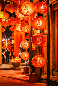 春节街道上挂的红色灯笼摄影图9