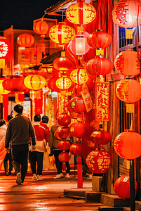 春节街道上挂的红灯笼摄影图5