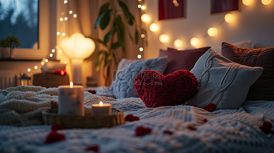 床的素材背景图片_情人节装饰的浪漫卧室素材