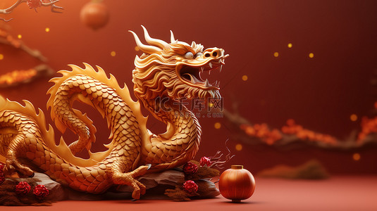 红色背景素材背景图片_金龙过农历新年龙年背景素材