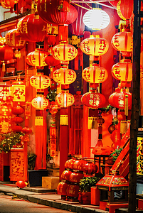 春节街道上挂的红灯笼摄影图