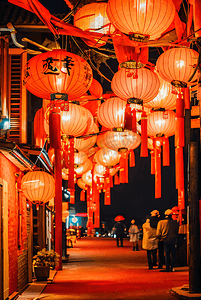 春节街道挂着红灯笼夜景摄影图9