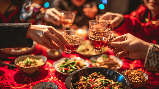 聚会摄影照片_除夕春节新年聚会年夜饭餐桌