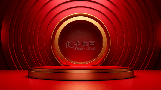 中国红简约圆环装饰背景31