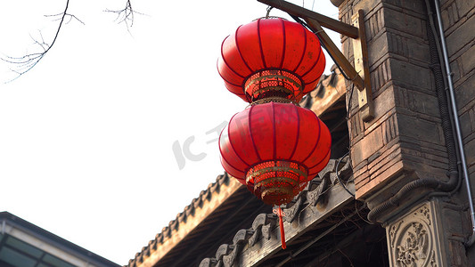 实拍春节氛围街头灯笼年味