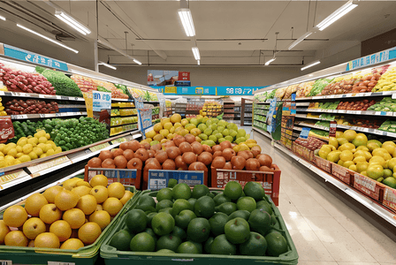 超市货架上的新鲜蔬菜水果摄影图6