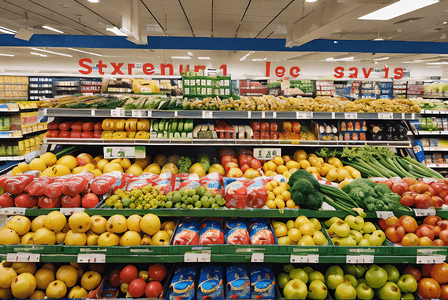 水果货架摄影照片_超市货架上的新鲜蔬菜水果摄影配图3