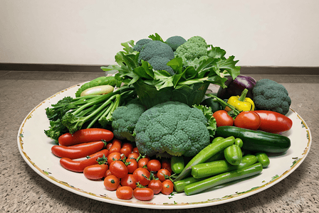 水果蓝摄影照片_盘子里的健康蔬菜水果摄影图片3
