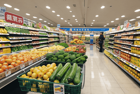 水果超市摄影照片_超市货架上的新鲜蔬菜水果摄影照片3