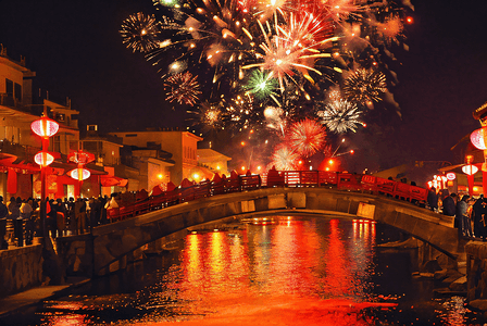 2018新年快乐happy摄影照片_新年春节除夕夜晚放烟花摄影图2