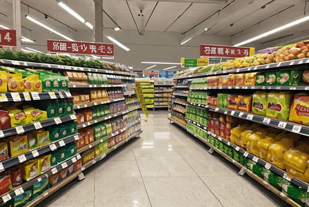 水果货架摄影照片_超市货架上的水果蔬菜摄影配图3
