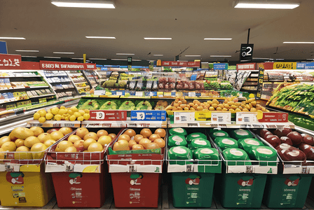 超市货架上的新鲜蔬菜水果摄影配图5