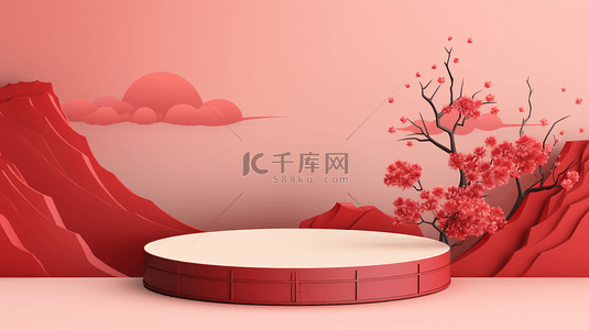 春节红色3d背景图片_春节年货电商展示场景212