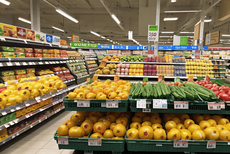 超市货架上的新鲜蔬菜水果摄影图1