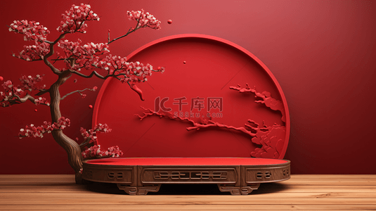 春节红色3d背景图片_春节年货电商展示场景210