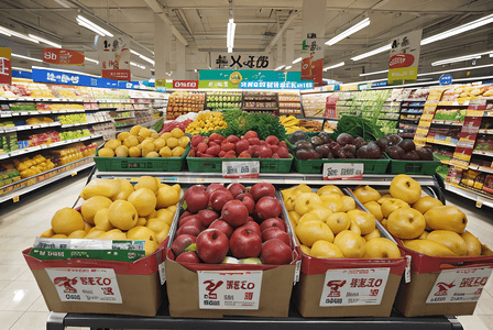 新鲜蔬菜水果摆在货架上摄影照片6