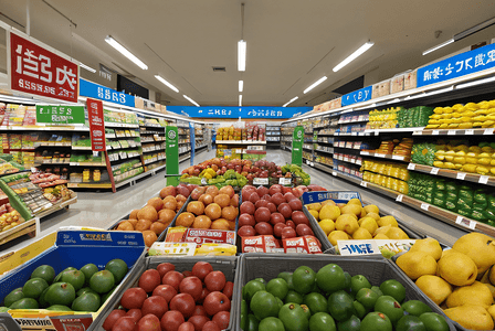 水果货架摄影照片_超市货架上的新鲜蔬菜水果摄影配图8