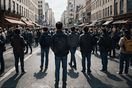 卡通古风人物摄影照片_白天街道上拥挤的人群摄影图片2