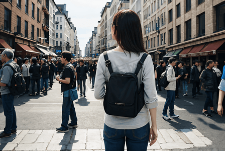 卡通古风人物摄影照片_大马路上拥挤的人群摄影配图2