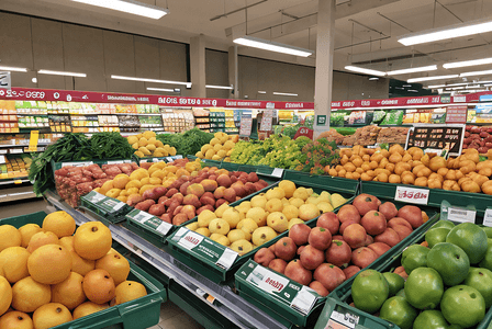 水果货架摄影照片_超市货架上的新鲜蔬菜水果摄影照片2
