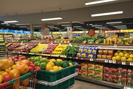 超市货架上的新鲜蔬菜水果摄影图片1