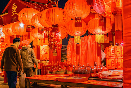 春节街道上挂着红灯笼摄影图片7