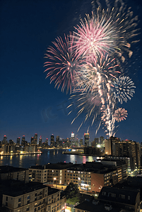 新年春节夜晚城市夜景烟花129摄影图