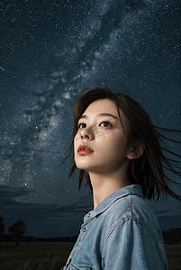 星空女孩摄影照片_夜晚星空下的女孩摄影图3