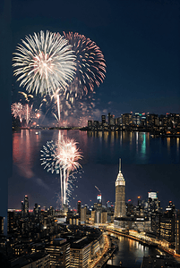 烟花高清摄影照片_新年春节夜晚城市夜景烟花132高清摄影图