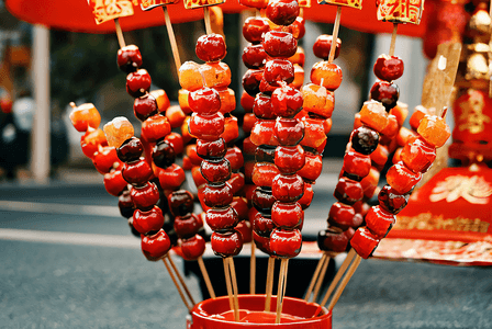 图片红色摄影照片_春节热闹新年路边冰糖葫芦图2图片