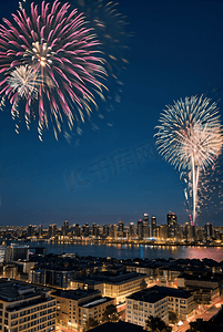 烟花摄影照片_新年春节夜晚城市夜景烟花147照片