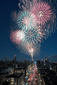 烟花摄影照片_新年春节夜晚城市夜景烟花123摄影照片