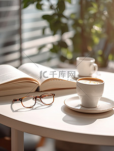 书本数字艺术背景图片_咖啡暖阳书本休闲生活背景素材
