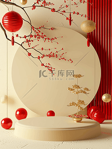 新年极简元素背景图片_喜庆新年中国风背景立体