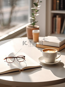 书本数字艺术背景图片_咖啡暖阳书本休闲生活设计图