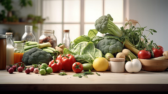 减肥餐背景图片_餐桌上的水果和蔬菜背景图片