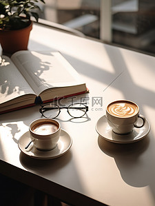 阳光咖啡背景图片_咖啡暖阳书本休闲生活素材