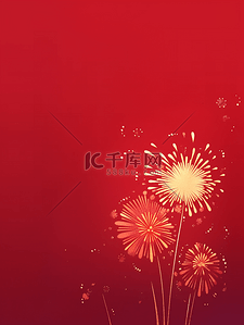 新年春节烟花绽放绚烂多彩红色背景图片