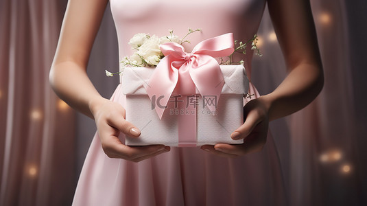 情人节礼物盒背景图片_女士拿着精致的礼物盒背景图