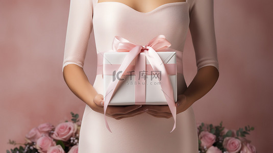 情人节礼物盒背景图片_女士拿着精致的礼物盒设计