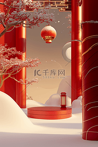 背景黄色新年背景图片_新年立体红色手绘背景