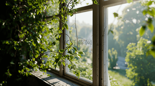 绿色花卉破旧窗台简约背景图1