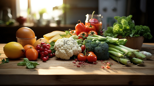 新鲜蔬菜水果背景图片_餐桌上的水果和蔬菜背景图